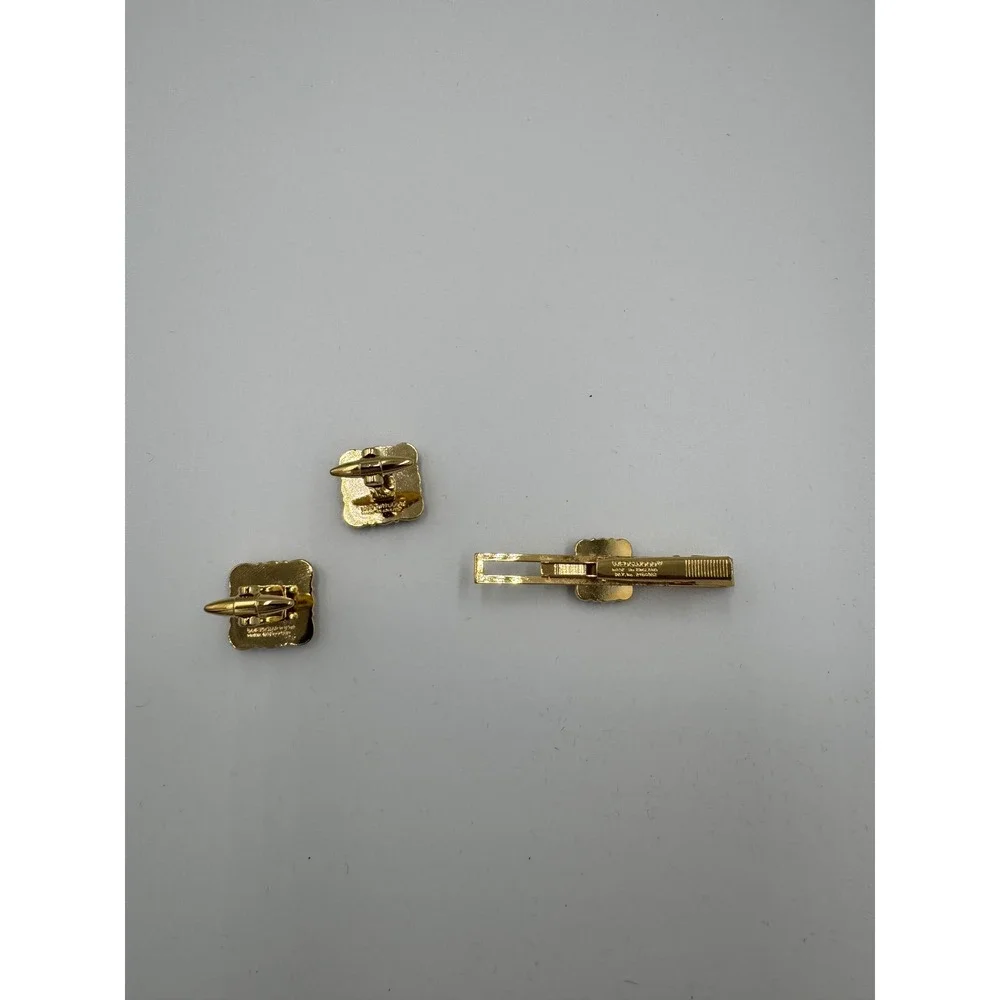 Wedgwood Cufflinks and Tie Clip‎ Set Blue Jasperware Ship Nautical Vintage